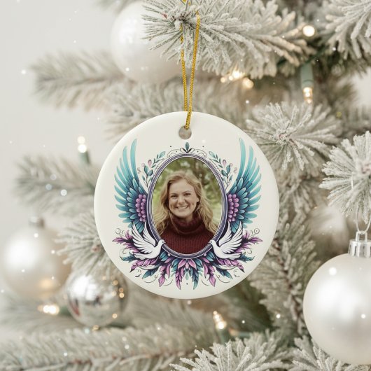 Aangepast foto engelenvleugels herinneringsgeschen keramisch ornament