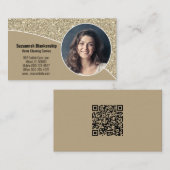 Aangepast Foto Faux Gold Glitter QR Code Professay Visitekaartje (Voorkant / Achterkant)