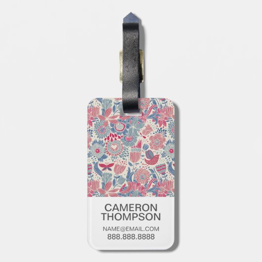 Aangepast foto-Floral patroon met vogel en vlinder Bagagelabel (Achterkant verticaal)