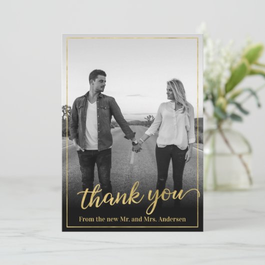 Aangepast Foto Gold Lijst Hartelijk dank Bedankkaart (Staand voorkant)