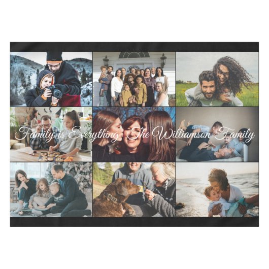 Aangepast foto-inklage Familie Naam 9 Familifoto's Tafelkleed (Voorkant (Horizontaal))