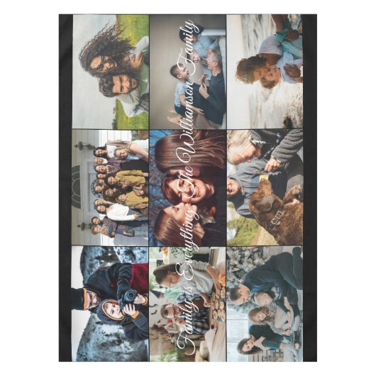 Aangepast foto-inklage Familie Naam 9 Familifoto's Tafelkleed (Voorkant)