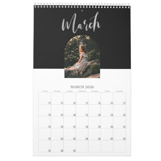 Aangepast foto-kalender voor geborsteld gebruik kalender (Mar 2026)