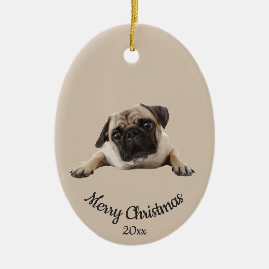Aangepast foto-kerstfoto's Pug Dog Pet Keramisch Ornament (Voorkant)