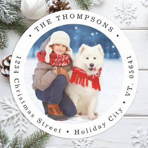 Aangepast foto kerstkaart retouradres hond ronde sticker