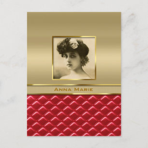 Aangepast foto-Lijst Faux Gold Quiled Red Leather Briefkaart
