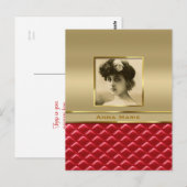 Aangepast foto-Lijst Faux Gold Quiled Red Leather Briefkaart (Voorkant / Achterkant)