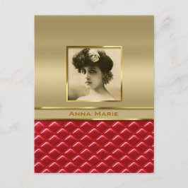 Aangepast foto-Lijst Faux Gold Quiled Red Leather Briefkaart