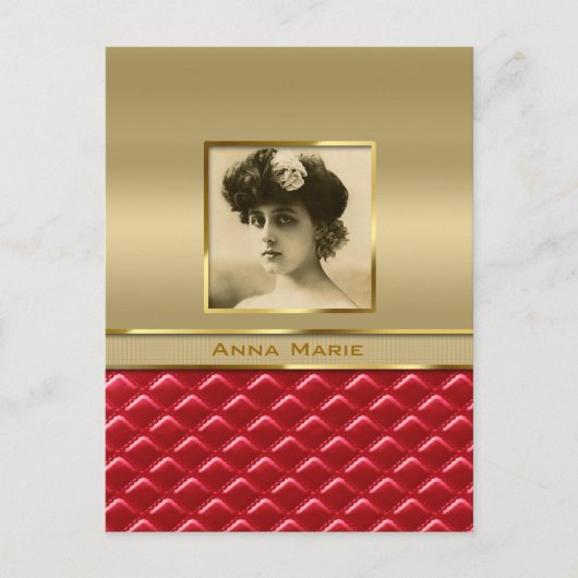 Aangepast foto-Lijst Faux Gold Quiled Red Leather Briefkaart (Voorkant)