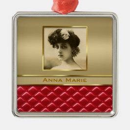 Aangepast foto-Lijst Faux Gold Quiled Red Leather Metalen Ornament