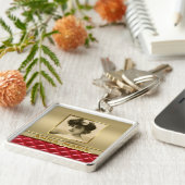 Aangepast foto-Lijst Faux Gold Quiled Red Leather Sleutelhanger (Zijkant)