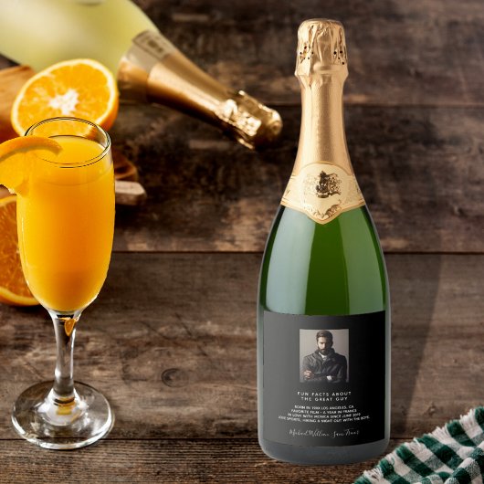Aangepast foto op geboortedag leuke feiten bio zwa sparkling wijnetiket