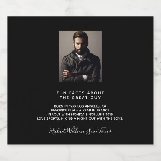 Aangepast foto op geboortedag leuke feiten bio zwa sparkling wijnetiket (Enkel label)