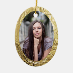 Aangepast foto-ovaal Gold Foil-effect kerstmis Keramisch Ornament