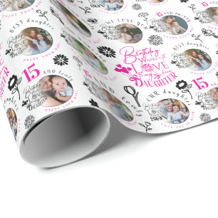 Aangepast foto patroon dochter verjaardag cadeaupapier