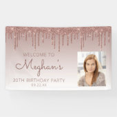 Aangepast foto-Roos Gold Glitter Drip 30th Birthda Spandoek (Horizontaal)