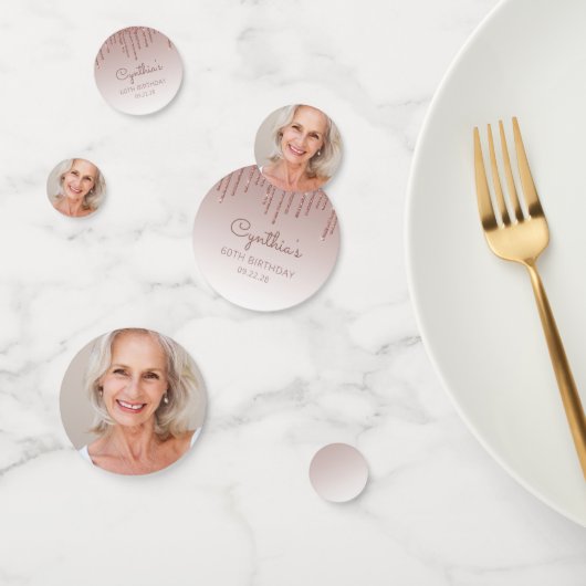 Aangepast foto-Roos Gold Glitter Drip 60th Birthda Confetti (Groep)