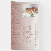 Aangepast foto-Roos Gold Glitter Drip 80th Birthda Spandoek (Verticaal)