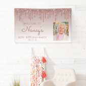 Aangepast foto-Roos Gold Glitter Drip 80th Birthda Spandoek (Insitu)