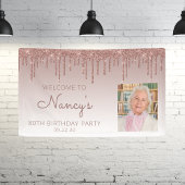 Aangepast foto-Roos Gold Glitter Drip 80th Birthda Spandoek