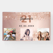 Aangepast foto roos goudglitter welkom spandoek (Horizontaal)