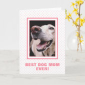 Aangepast Foto Roze Polka Dot Dog Mam Moederdag Kaart (Gele Bloem)