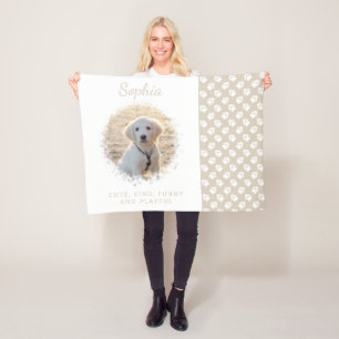 Aangepast foto-sjabloon op beige en pootjes en tek fleece deken