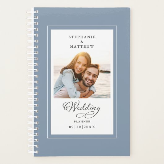 Aangepast foto-usty Blue Elegant-script voor bruil Planner (Voorkant)