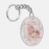 Aangepast foto van elegant roze grijze marmerpatro sleutelhanger (Voorkant Links)