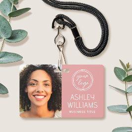 Aangepast fotobedrijf logonaam werknemer roze ID Badge
