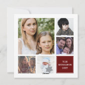 Aangepast fotocollage 10 foto's rood monogram feestdagenkaart (Achterkant)