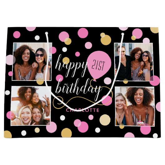 Aangepast fotocollage Birthday Roze Groot Cadeauzakje (Voorkant)