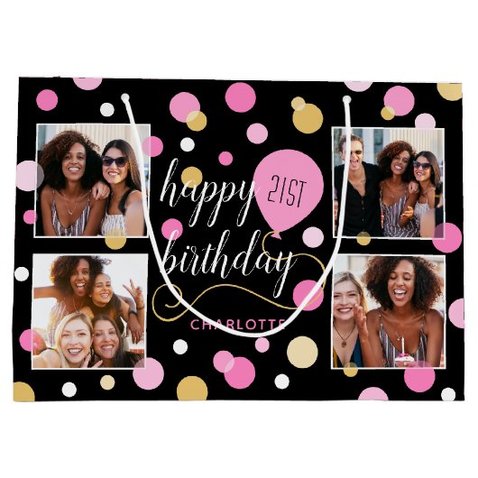 Aangepast fotocollage Birthday Roze Groot Cadeauzakje (Achterkant)