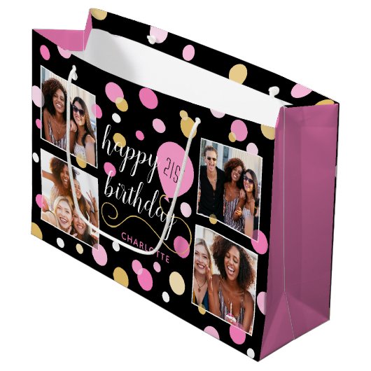 Aangepast fotocollage Birthday Roze Groot Cadeauzakje (Voorkant Gekanteld)