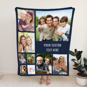 Aangepast fotocollage blauw fleece deken