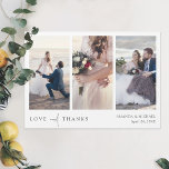 Aangepast fotocollage bruiloft Bedankt Magnet<br><div class="desc">Deze drie foto-collage bruiloft is gewoon te danken aan je magnetje-sjabloon met een elegant, minimalistisch, modern design. Het kenmerkt uw eerste namen en datum onder uw favoriete foto en een bericht van de "LOVE en van de BEDANKT die met een opvallend mengsel van twee verschillende doopvonten, met "en"in een licht,...</div>