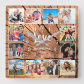 Aangepast fotocollage familie liefdeshout vierkante klok (Voorkant)