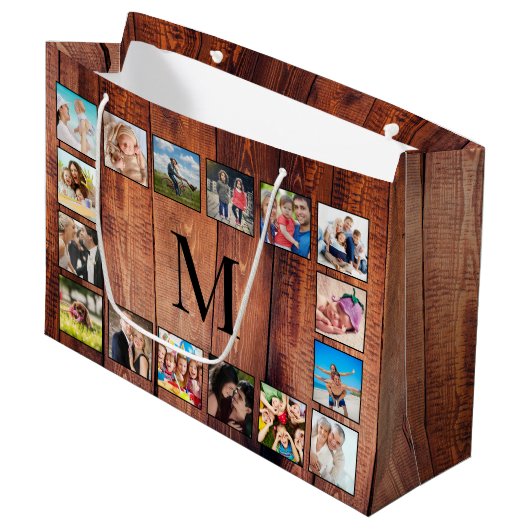 Aangepast fotocollage, geregenereerd hout groot cadeauzakje (Voorkant Gekanteld)