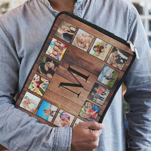 Aangepast fotocollage, geregenereerd hout laptop sleeve