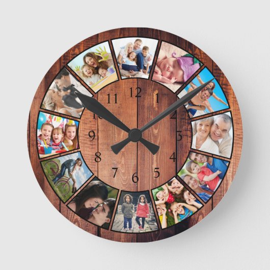 Aangepast fotocollage, geregenereerd hout ronde klok (Voorkant)