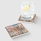 Aangepast fotocollage, geregenereerd hout stenen onderzetter (Zijkant)