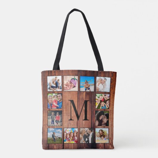 Aangepast fotocollage, geregenereerd hout tote bag (Achterkant)