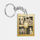 Aangepast fotocollage Gold-monogram 4 Afbeeldingen Sleutelhanger (Voorkant Links)