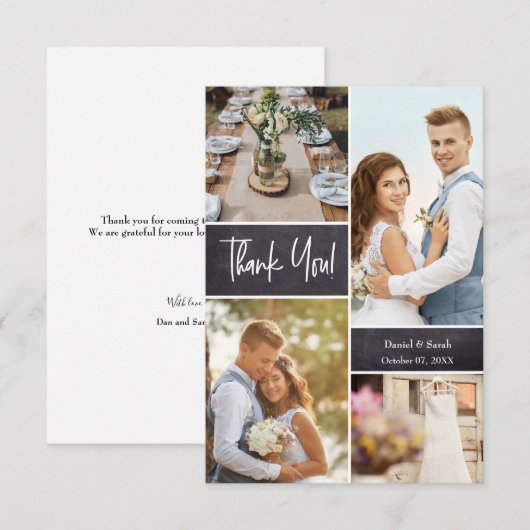 Aangepast fotocollage Modern Wedding Chalkboard Bedankkaart (Voorkant / Achterkant)