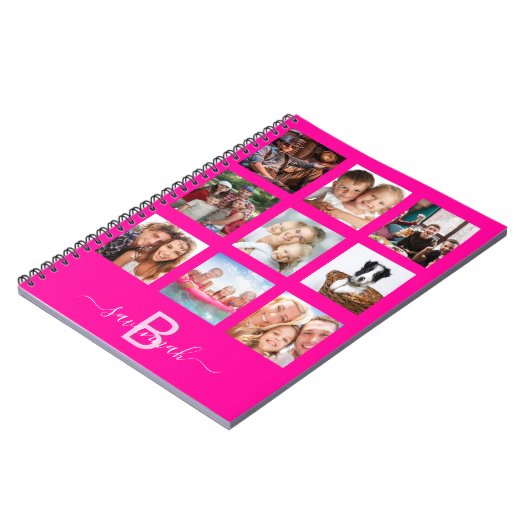 Aangepast fotocollage monogram hete roze dagboek notitieboek (Linkerzijde)