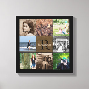 Aangepast fotocollage Rustic Burlap Monogram Canvas Afdruk