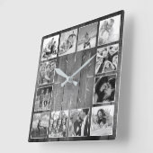 Aangepast fotocollage Rustic Farmhouse Black White Vierkante Klok (Hoek)