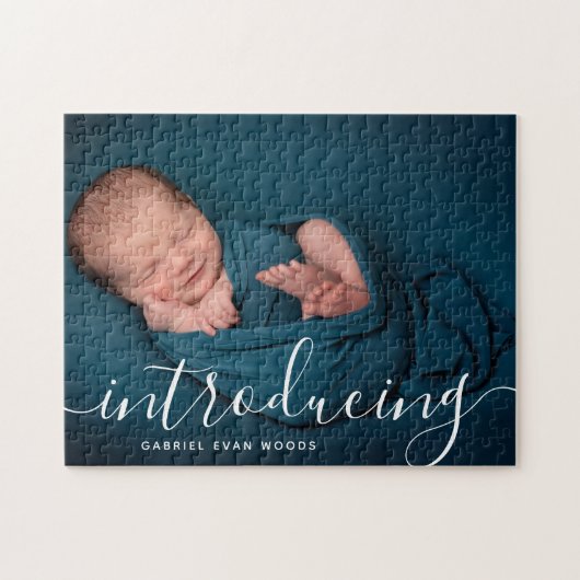 Aangepast Fotocollage Script Overlay Baby Geboorte Legpuzzel (Horizontaal)