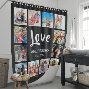 Aangepast fotocollage, speciaal aangepast zwart douchegordijn