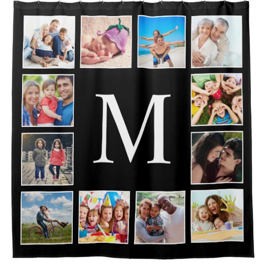 Aangepast fotocollage, speciaal aangepast zwart douchegordijn (Voorkant)